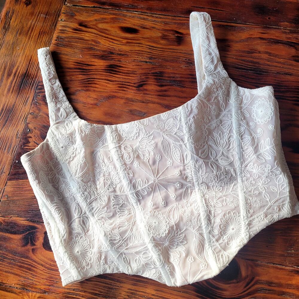 With Jean Cindy Corset Dahlia Embroidered Floral Top Sz M - Picture 2 of 6